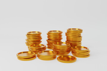 3d render golden coins on white background.illustration
