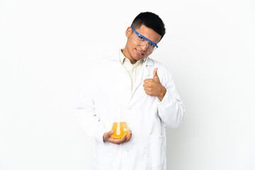 Young Ecuadorian scientific man giving a thumbs up gesture