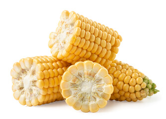 Heap of pieces of corn on a white background. Isolated