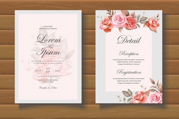 Beautiful floral wedding card on wooden background