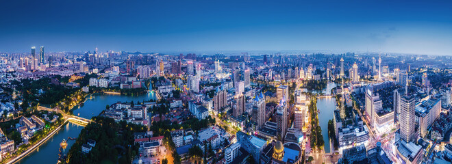 Plakat Aerial photography of the city scenery of Nantong, Jiangsu at night