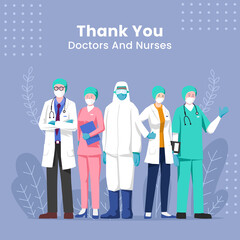 Thank you doctors and nurses. Thank you brave healthcare workers. Doctor is a hero. Medical personnel team for fighting the coronavirus.