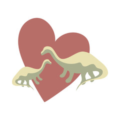 Two green dinosaurs with red heart background, animal protection, animal love theme, dinosaur family. The concept of love for dinosaurs, parental love, can be used as logo. Vector cute illustration.