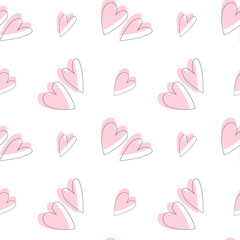 Cute pattern, romantic print with hearts. Love texture, seamless pattern for valentine's day - simple romantic wallpaper with pink hearts and black lines, for wrapping paper, for fabric, for textile.