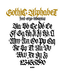 Gothic. Uppercase and lowercase letters on a white background. Beautiful and stylish calligraphy. Beautiful European font for tattoo. Medieval modern style. Letters and numbers.