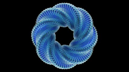Beautiful abstract twisted torus made of blue glass balls rotates. VJ moving background in a seamless loop. Mobius strip rotation animation. 3d animation of abstract blue flower. Shine ring. - Powered by Adobe