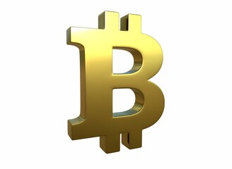 A golden bitcoin sign with scratches 3d-rendering