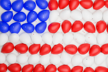 American flag made with blue, red and white balloons.