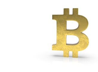 A golden bitcoin sign with scratches 3d-rendering