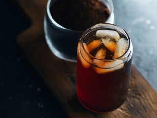 cold brew coffee in a glass. A summer refreshing ice drink.