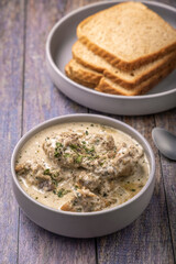 cream chicken curry with bread for lunch