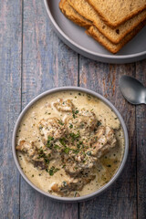 cream chicken curry with bread for lunch