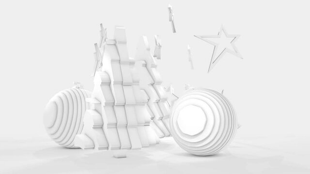 3d animation, christmas decorations on white background	
