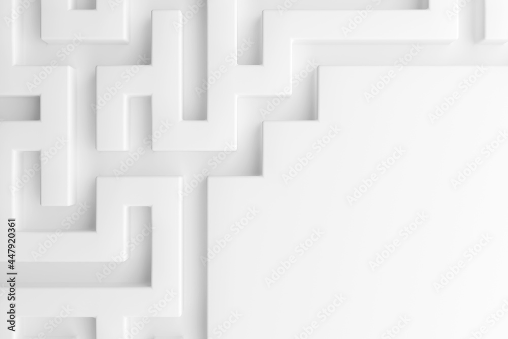 Fototapete White abstract background, labyrinth with rectangular passages as a concept of finding the right way in business. 3d rendering