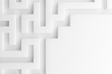 White abstract background, labyrinth with rectangular passages as a concept of finding the right way in business. 3d rendering
