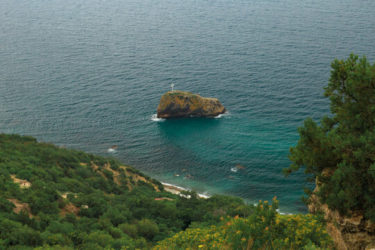 Blue sea, mountains, seascape, beach, blue lagoon. Crimea, Cape Phiolent