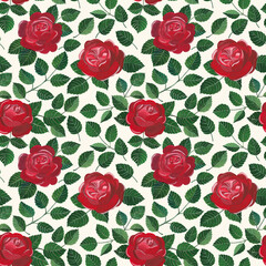 Pattern of roses and leaves on a white background for wrapping paper wallpaper