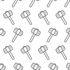 Simple seamless pattern of big hammer black line art cartoon style illustration background template vector