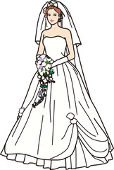 ウェディングドレスを着た女性全身　ビスチ