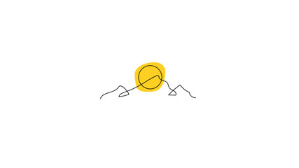  Minimalism art mountains and sunrise. Vector drawing