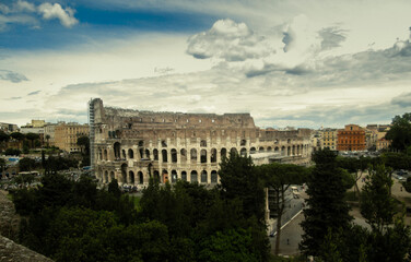 Fototapeta na wymiar Beautiful shot of the Colosseum against cloudy sky during daytime in Rome, Italy