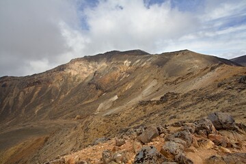 View of Mount Tongariro volcano 1,967 meters high. Tongariro National Park. New Zealand.