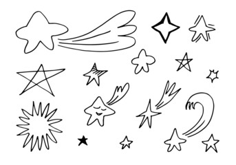 Obraz premium Hand drawn stars set. Star doodles collection on white background.