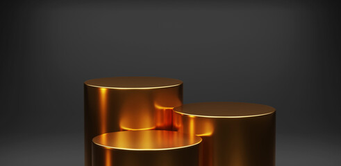 The pedestal on rose background with cylindrical stand concept Backdrop standing empty shelves 3D illustration.