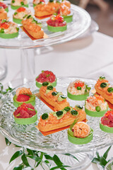 Assorted snacks on a festive New Year's table. Beautiful catering. High quality photo