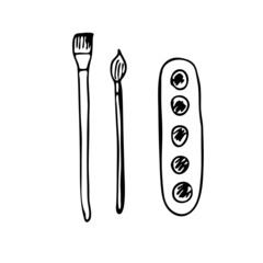Doodle image of paints and brushes. Hand-drawn image for various designs.