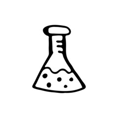 Doodle image of a chemical flask. Hand-drawn image for various designs.