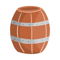 Wooden barrel isolated on white background. Drink container cartoon symbol. Alcohol keg icon.