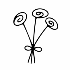 Doodle flower. Hand-drawn plant isolated on white background. Flower bouquet. Stylized cartoon roses. love sign. Vector floristic illustration for interior, gardening, holiday, Valentines Day, wedding