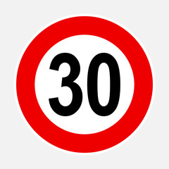 30 kilometers or miles per hour max speed limit read sign - Thirty speed limit traffic sign editable vector illustration