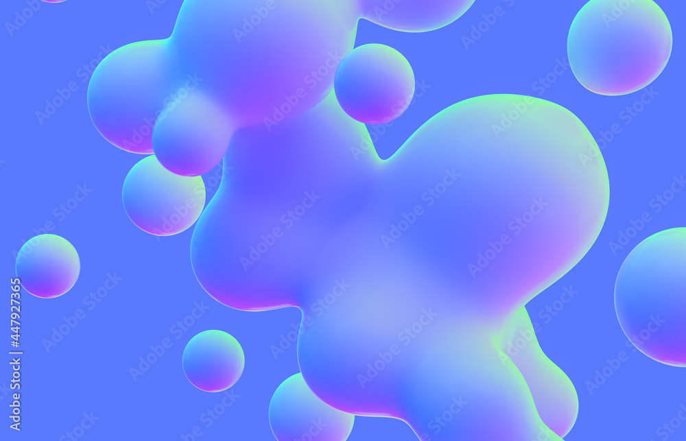 Aufkleber Abstract 3d art background. Holographic floating liquid blobs, soap bubbles, metaballs.