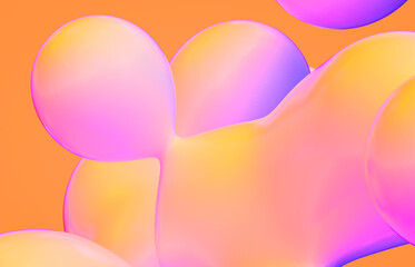 Abstract 3d art background. Holographic floating liquid blobs, soap bubbles, metaballs.