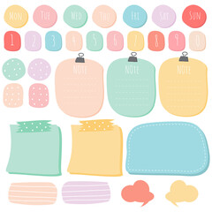 Sticky note set. Cute paper notes. Stationary set. Scrapbook notes and cards.Printable planner stickers. To Do List note. Template for your message. Decorative planning element. Vector illustration.