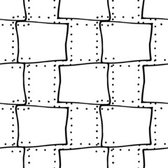 vector seamless pattern of uneven rectangles with dots. Abstract pattern of oblique lines and square shapes with dots on the edges, black isolated outline on a white background for a design template