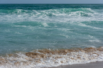 Mediterranean waves, windy sea, foam waves.