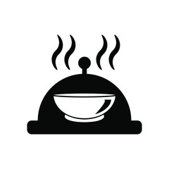 Hot tray with lid and plate black on white background, logo for design, vector illustration