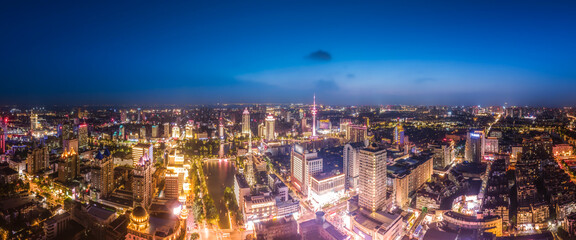 Aerial photography of the city scenery of Nantong, Jiangsu at night