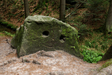 Findling mit einem Smiley im Elbsandsteingebirge