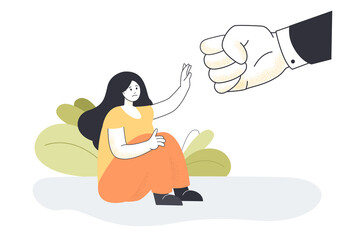 Woman asking man to stop abuse. Victim of sexual harassment fighting against gender inequality, unhappy family flat vector illustration. Domestic violence, social awareness, discrimination concept