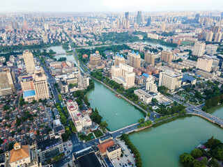 Aerial photography of the city scenery of Nantong, Jiangsu