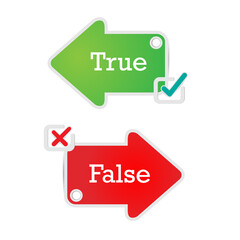 Arrow labels True or False text with check marks and wrong marks
