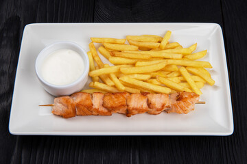 Grilled salmon shashlik meat