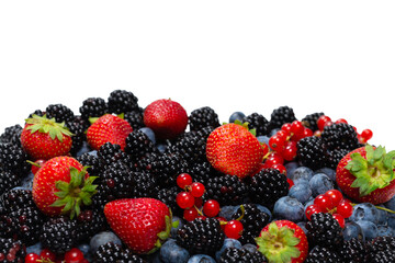 Blackberry, raspberry, blueberry,  red currant and mint background.