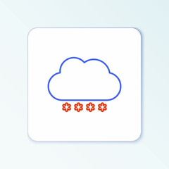 Line Cloud with snow icon isolated on white background. Cloud with snowflakes. Single weather icon. Snowing sign. Colorful outline concept. Vector