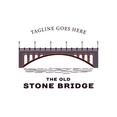 Vintage Retro Silhouette of Old Stone Bridge Logo Design. Brick Bridge Logo Template