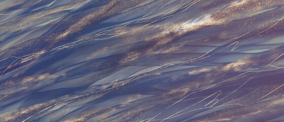 アルコールインクの抽象背景）紺　海　シック　金　ゴールド　キラキラ　層　アート　波　綺麗　手描き © Queso